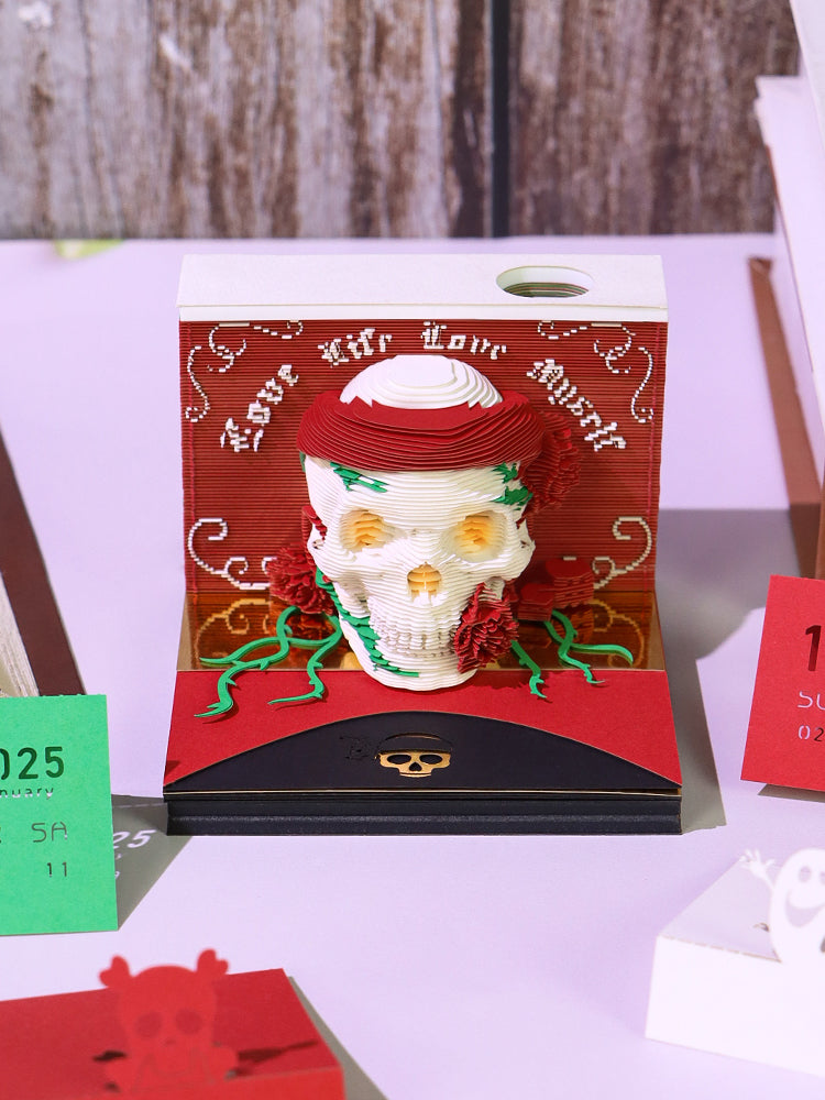 Christmas Gift Table Desk Calendar Custom Design Available Skull Head 3D Memo Pad 2025 3D Paper Craft Calendar For Gifting