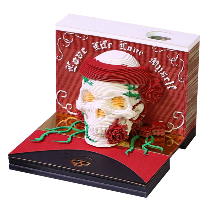 Christmas Gift Table Desk Calendar Custom Design Available Skull Head 3D Memo Pad 2025 3D Paper Craft Calendar For Gifting