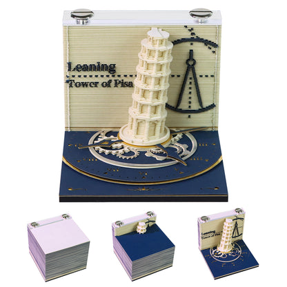 Leaning Tower of Pisa/Angel Wishing Fountain/Retro House 3D Miniature Model Hand Tear Off Memo Pad