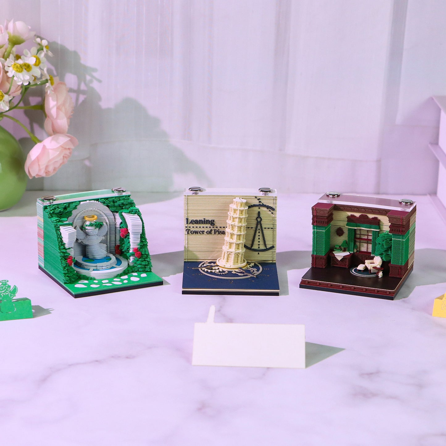 Leaning Tower of Pisa/Angel Wishing Fountain/Retro House 3D Miniature Model Hand Tear Off Memo Pad