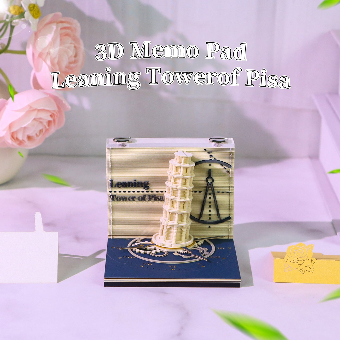 Leaning Tower of Pisa/Angel Wishing Fountain/Retro House 3D Miniature Model Hand Tear Off Memo Pad