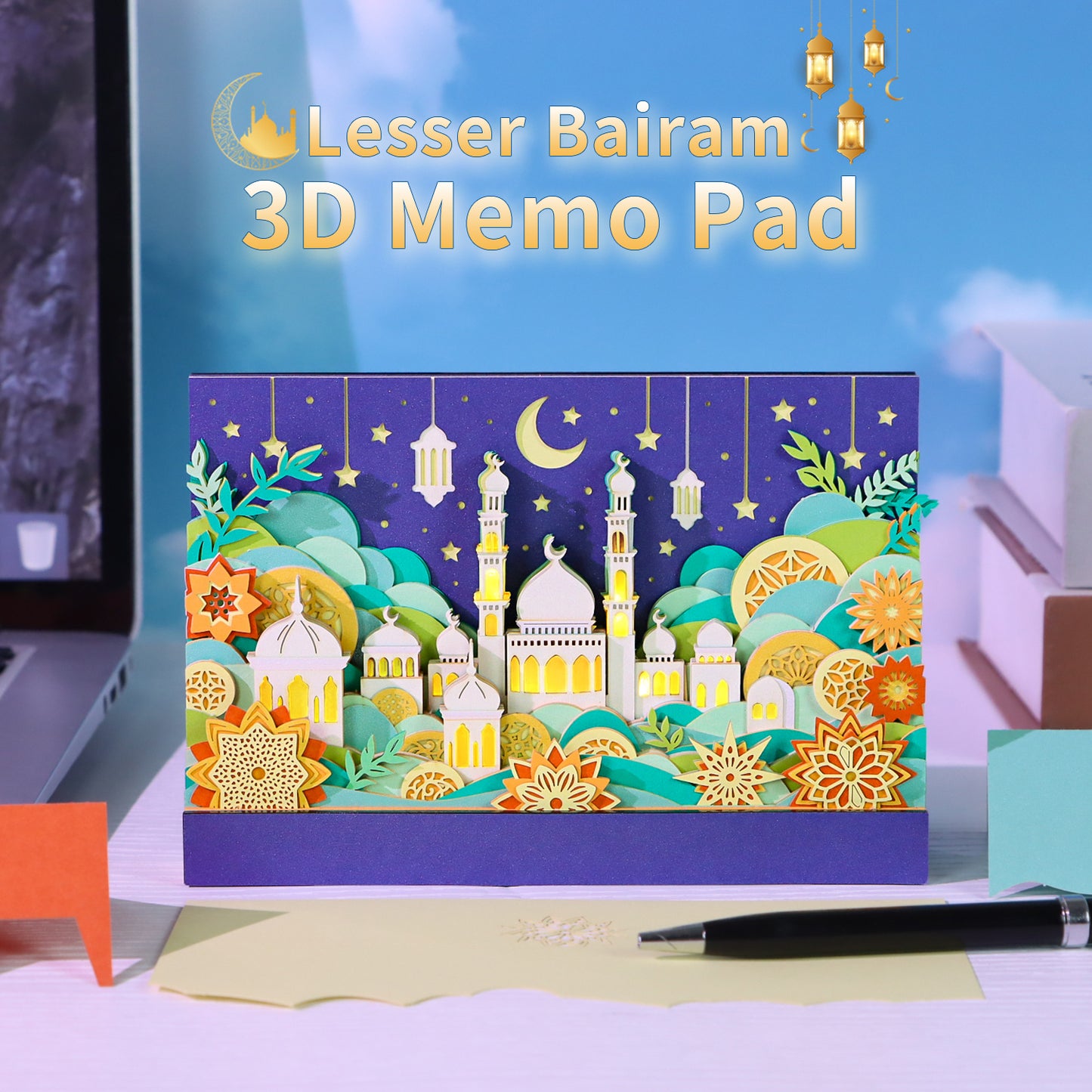 Mosque Eid Al-Fitr Ramadan Handicraft Tear Off 3D Memo Pad