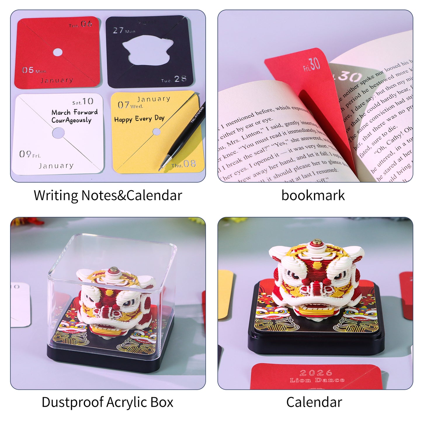 Lion Dance Chinese Style Lion Head Miniature Hand Tear off 3D Calendar Memo Pad