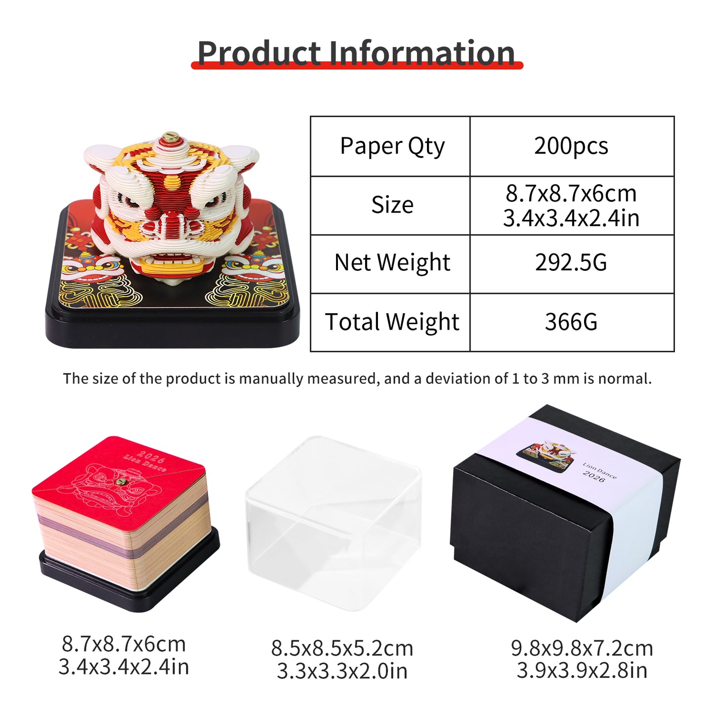 Lion Dance Chinese Style Lion Head Miniature Hand Tear off 3D Calendar Memo Pad