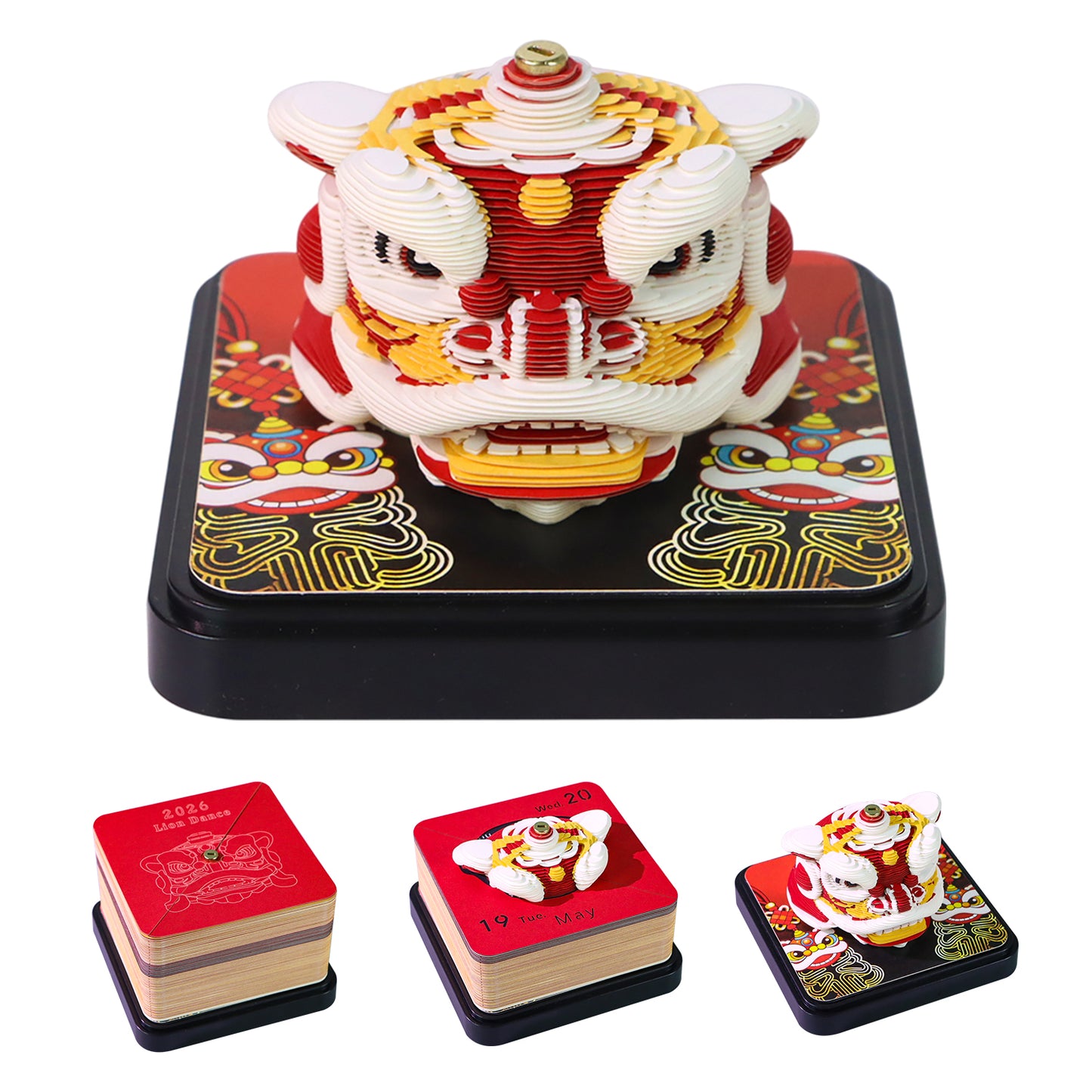 Lion Dance Chinese Style Lion Head Miniature Hand Tear off 3D Calendar Memo Pad