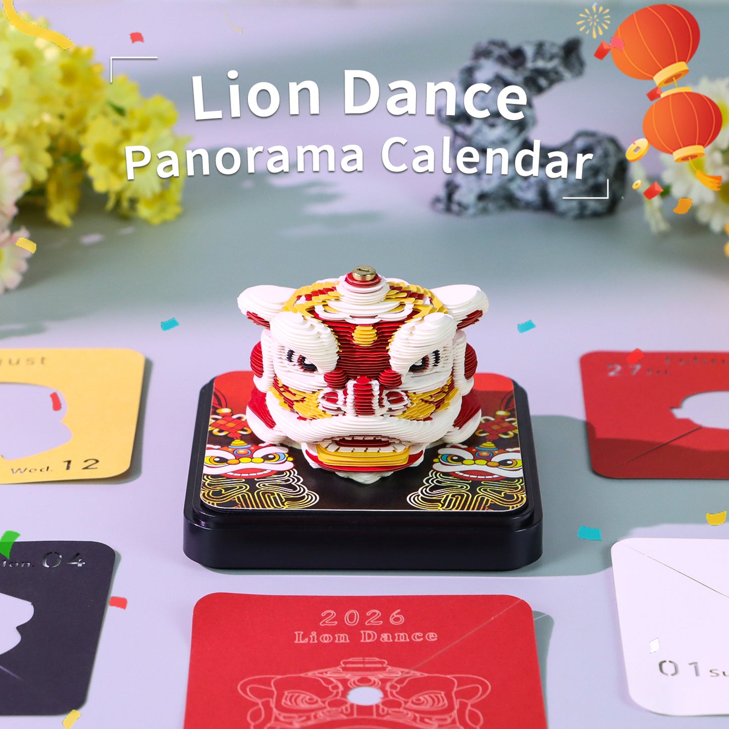 Lion Dance Chinese Style Lion Head Miniature Hand Tear off 3D Calendar Memo Pad