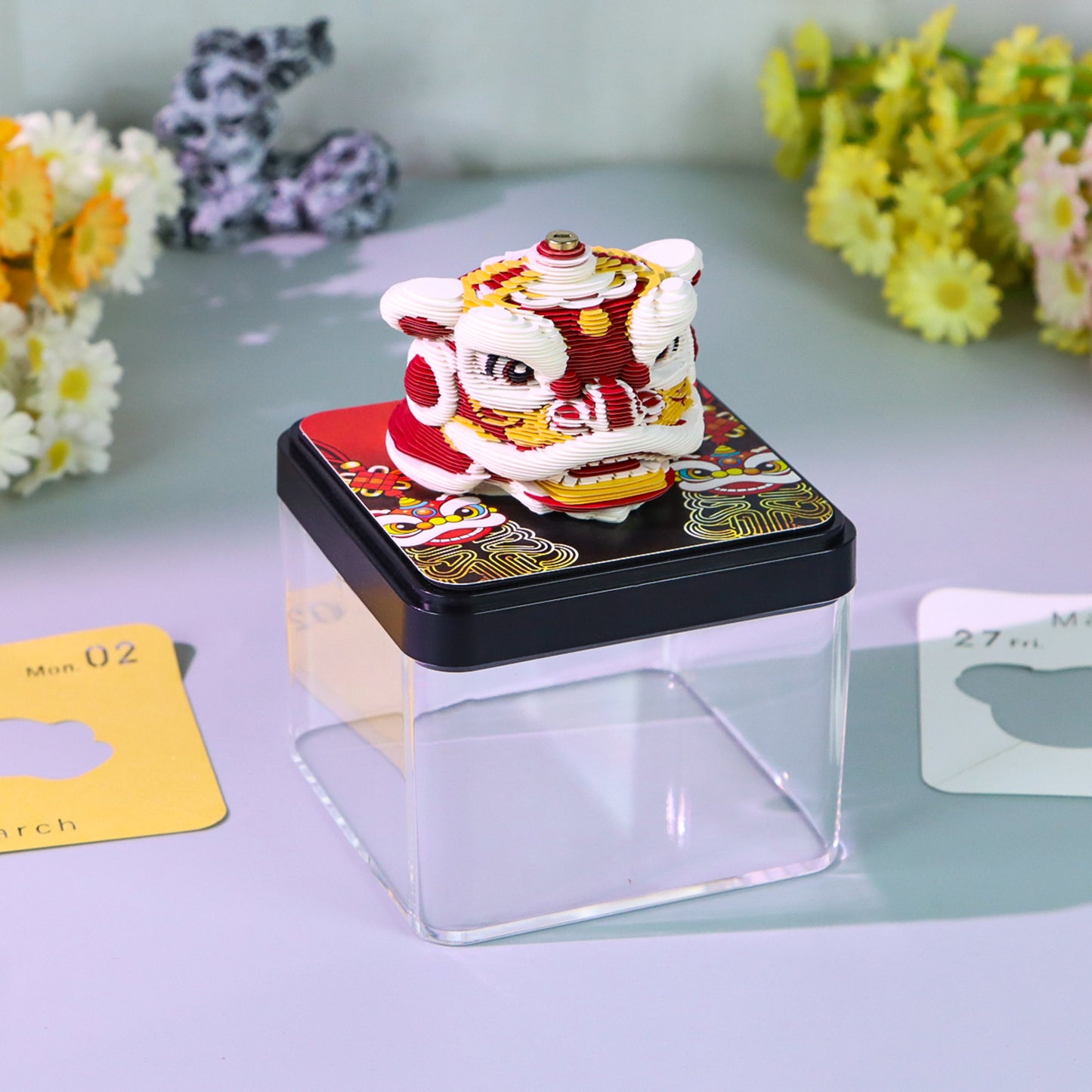 Lion Dance Chinese Style Lion Head Miniature Hand Tear off 3D Calendar Memo Pad