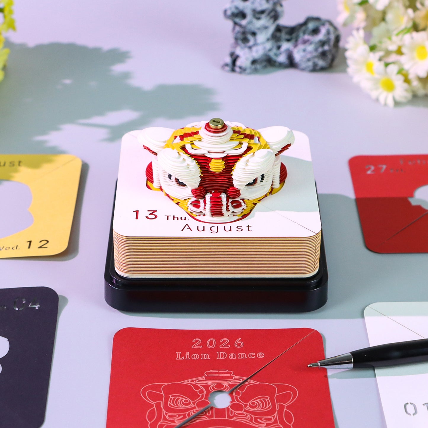Lion Dance Chinese Style Lion Head Miniature Hand Tear off 3D Calendar Memo Pad