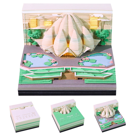 Indian Lotus Temple 3D Model Hand Torn Memo Pad With Weekly Calendar 2026