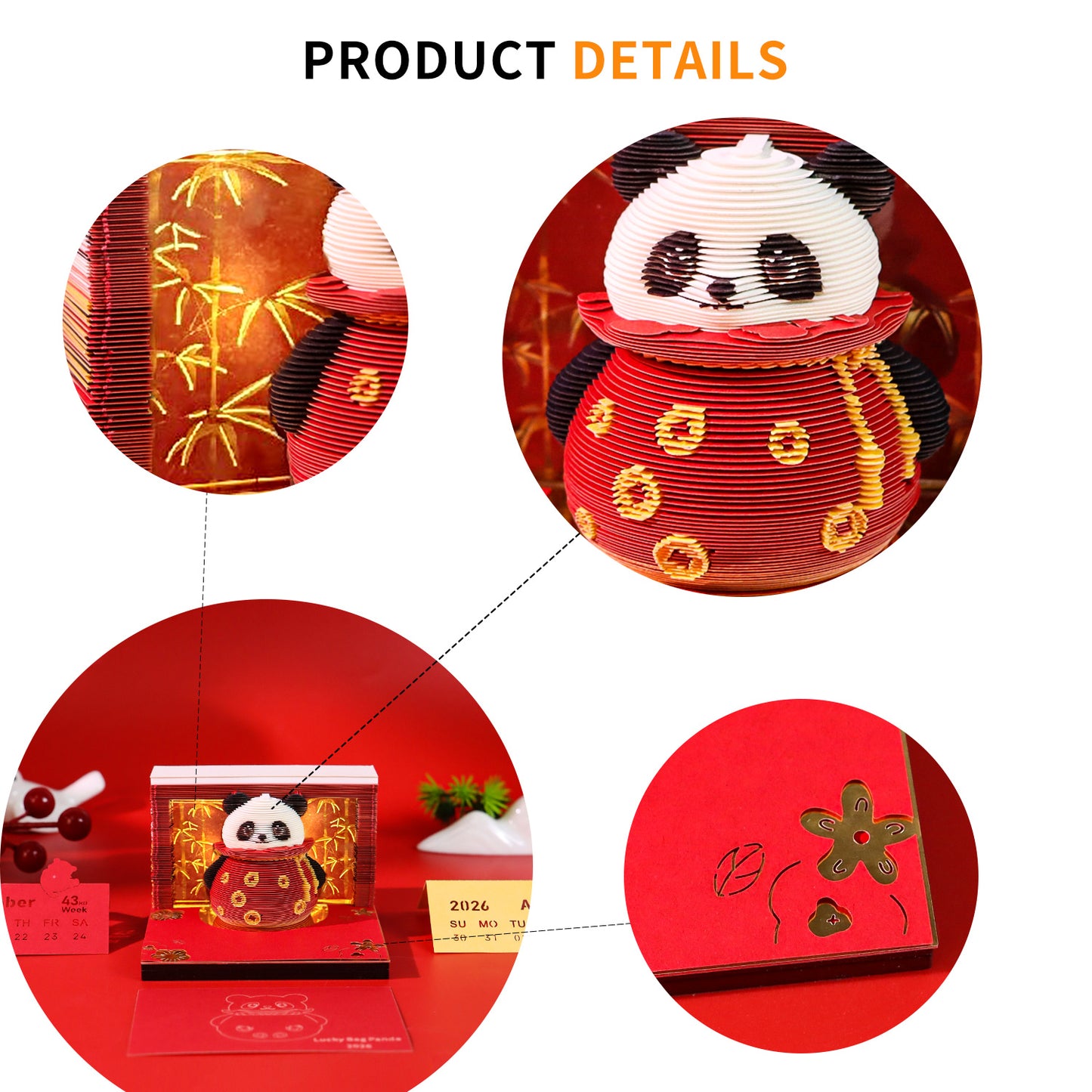 Lucky Panda Grab Bag Miniature Hand Tear off 3D Calendar Memo Pad With Light