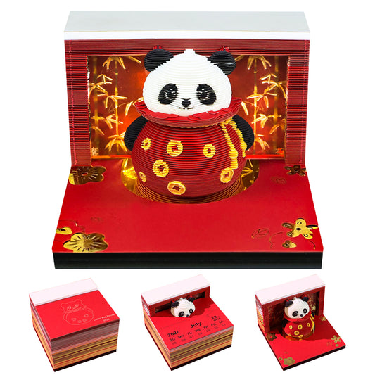 Lucky Panda Grab Bag Miniature Hand Tear off 3D Calendar Memo Pad With Light