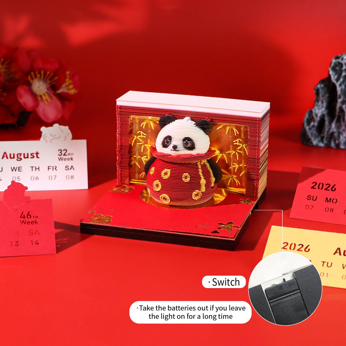 Lucky Panda Grab Bag Miniature Hand Tear off 3D Calendar Memo Pad With Light
