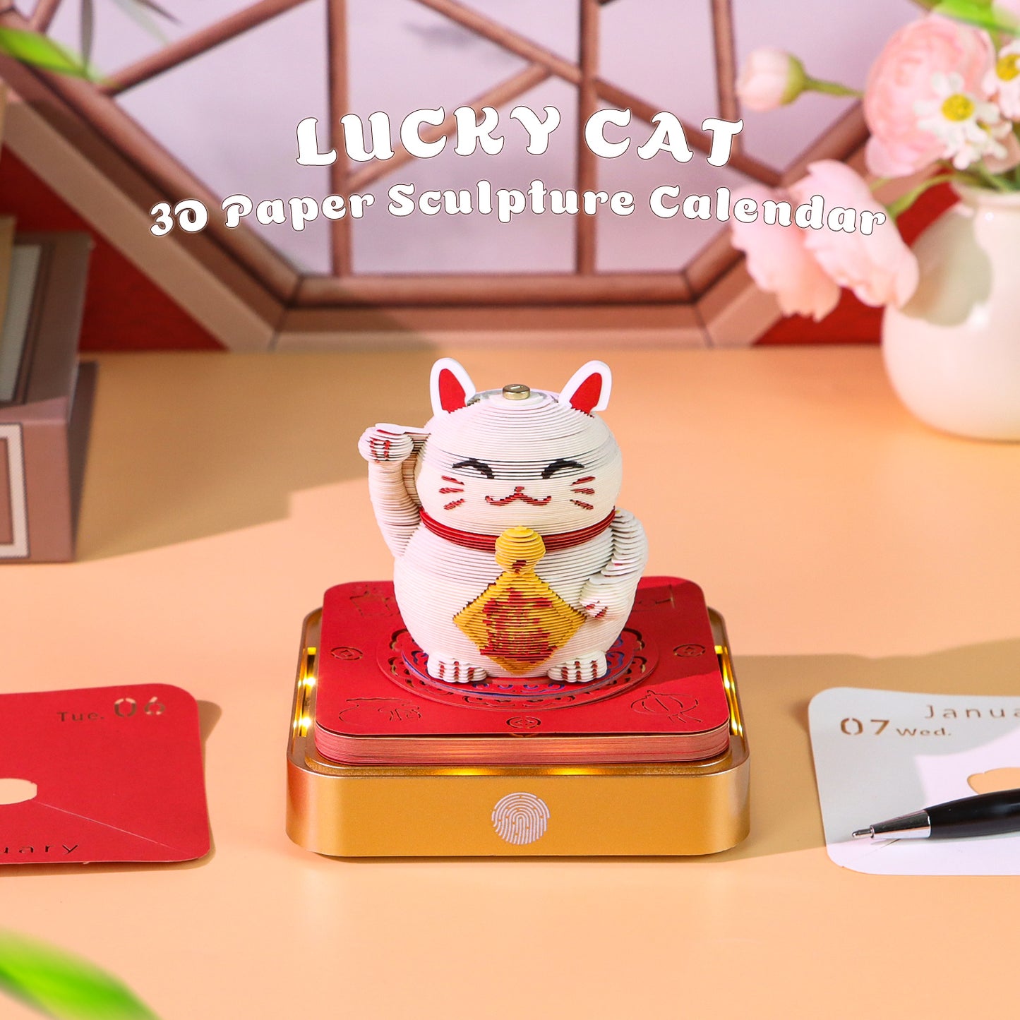 Lucky Ctchinese Style 3D Paper Sculpture Calendar Memo Pad With Light