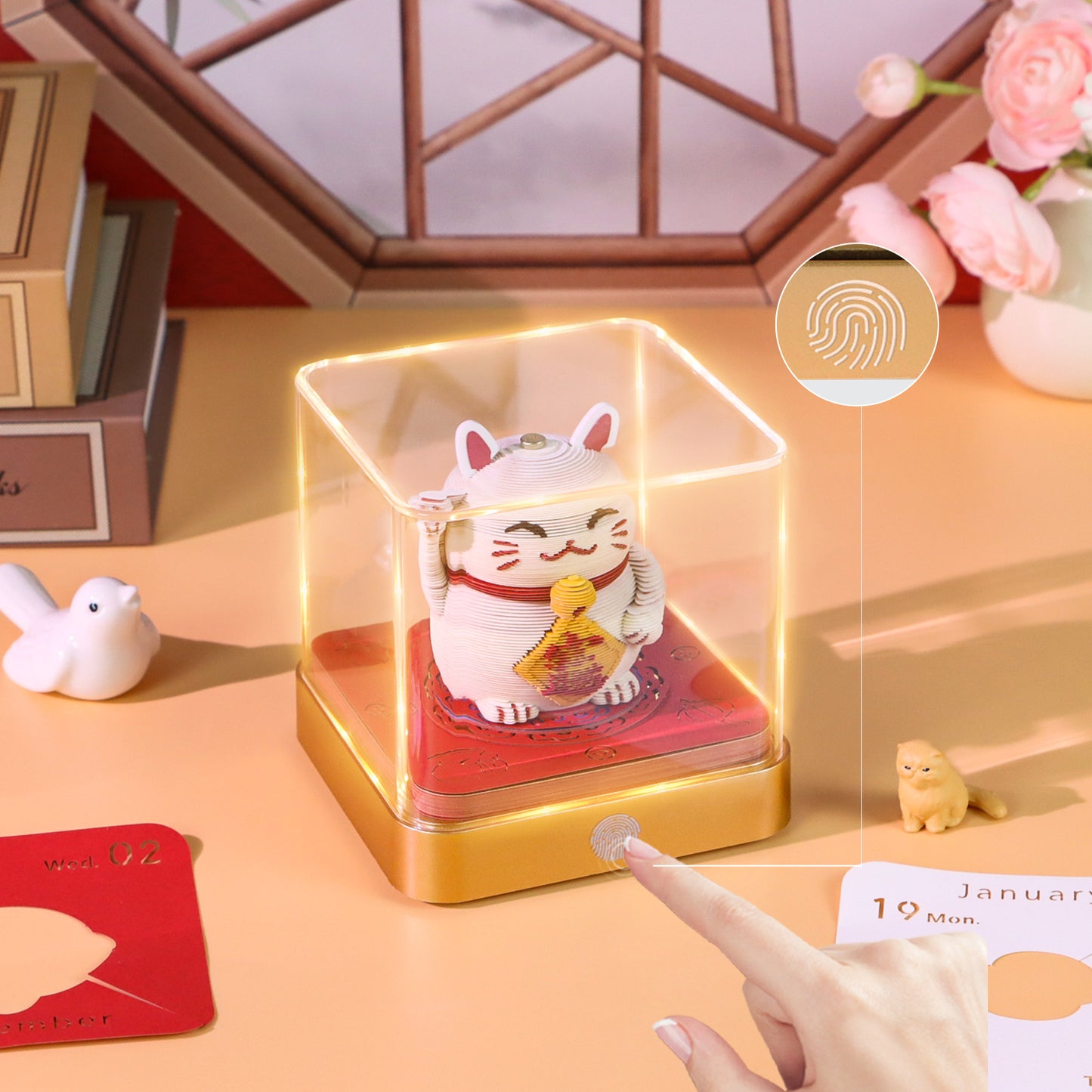 Lucky Ctchinese Style 3D Paper Sculpture Calendar Memo Pad With Light