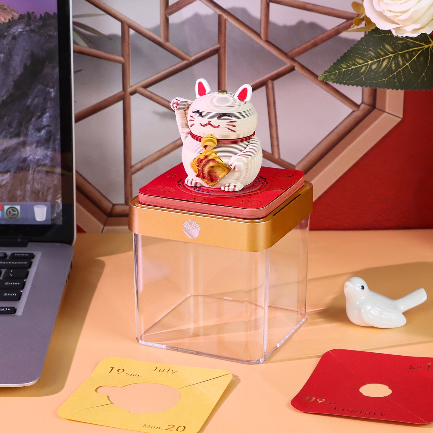 Lucky Ctchinese Style 3D Paper Sculpture Calendar Memo Pad With Light