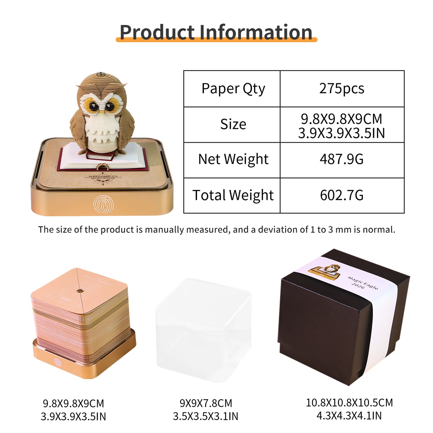 Panoramic Magic Eagle OWL 3D Paper Sculpture Calendar Memo Pad With Light