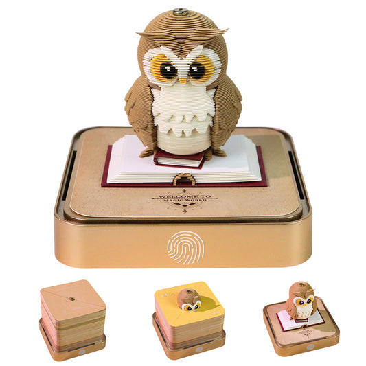 Panoramic Magic Eagle OWL 3D Paper Sculpture Calendar Memo Pad With Light