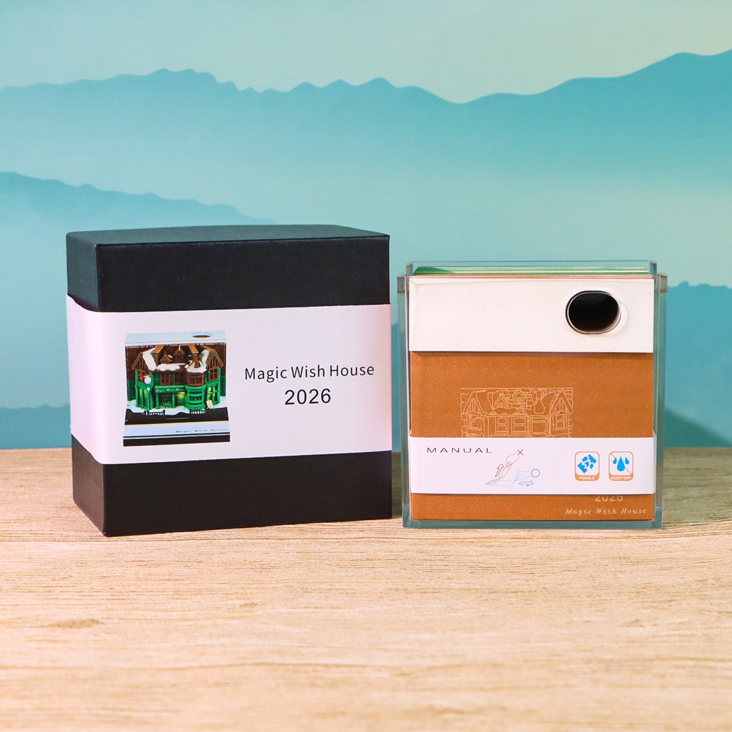 Magic Wish House Diorama Model Hand Tear off 3D Calendar Memo Pad with Light