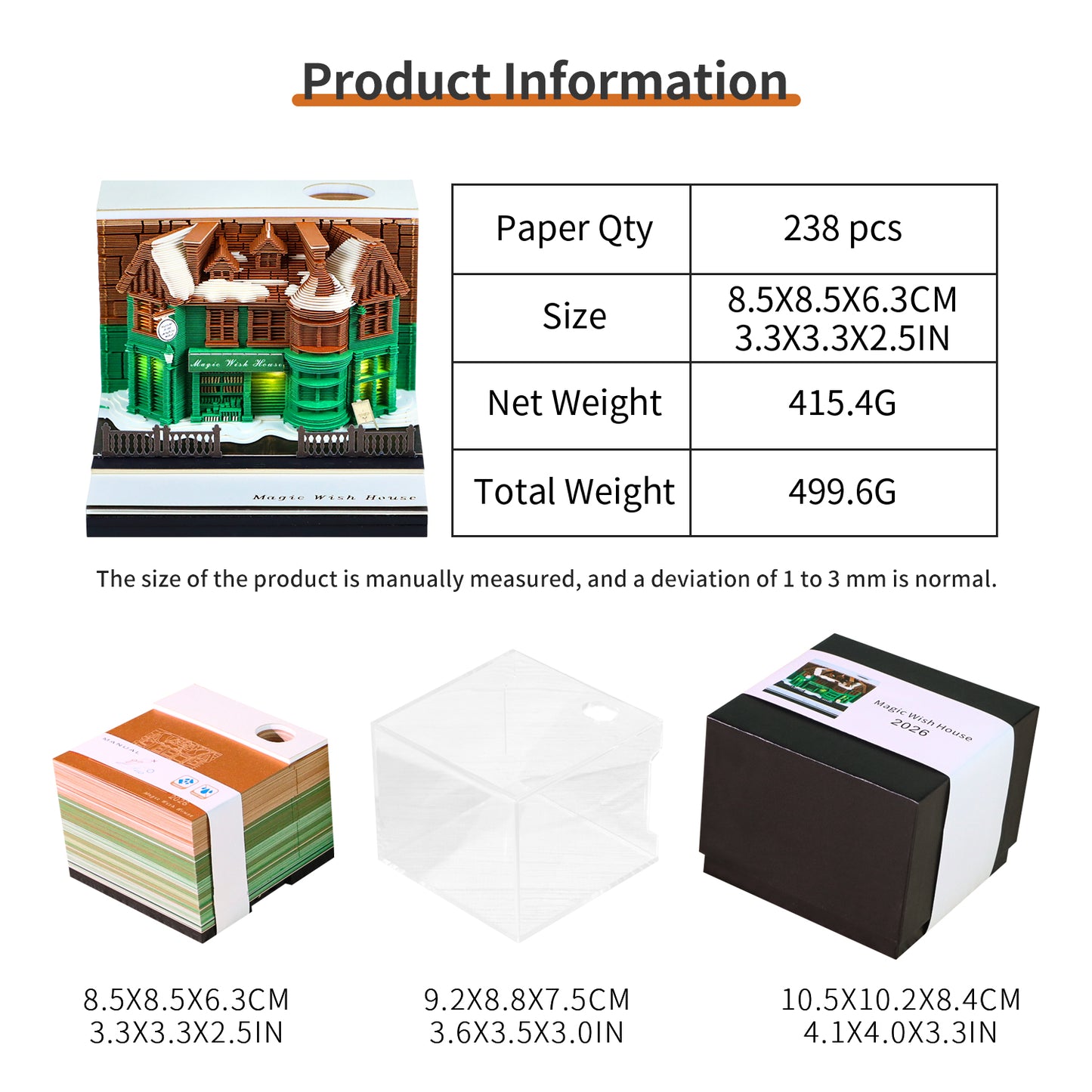 Magic Wish House Diorama Model Hand Tear off 3D Calendar Memo Pad with Light