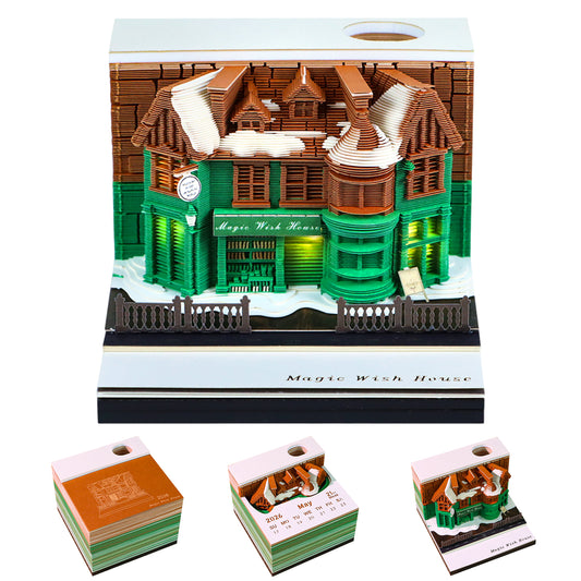 Magic Wish House Diorama Model Hand Tear off 3D Calendar Memo Pad with Light