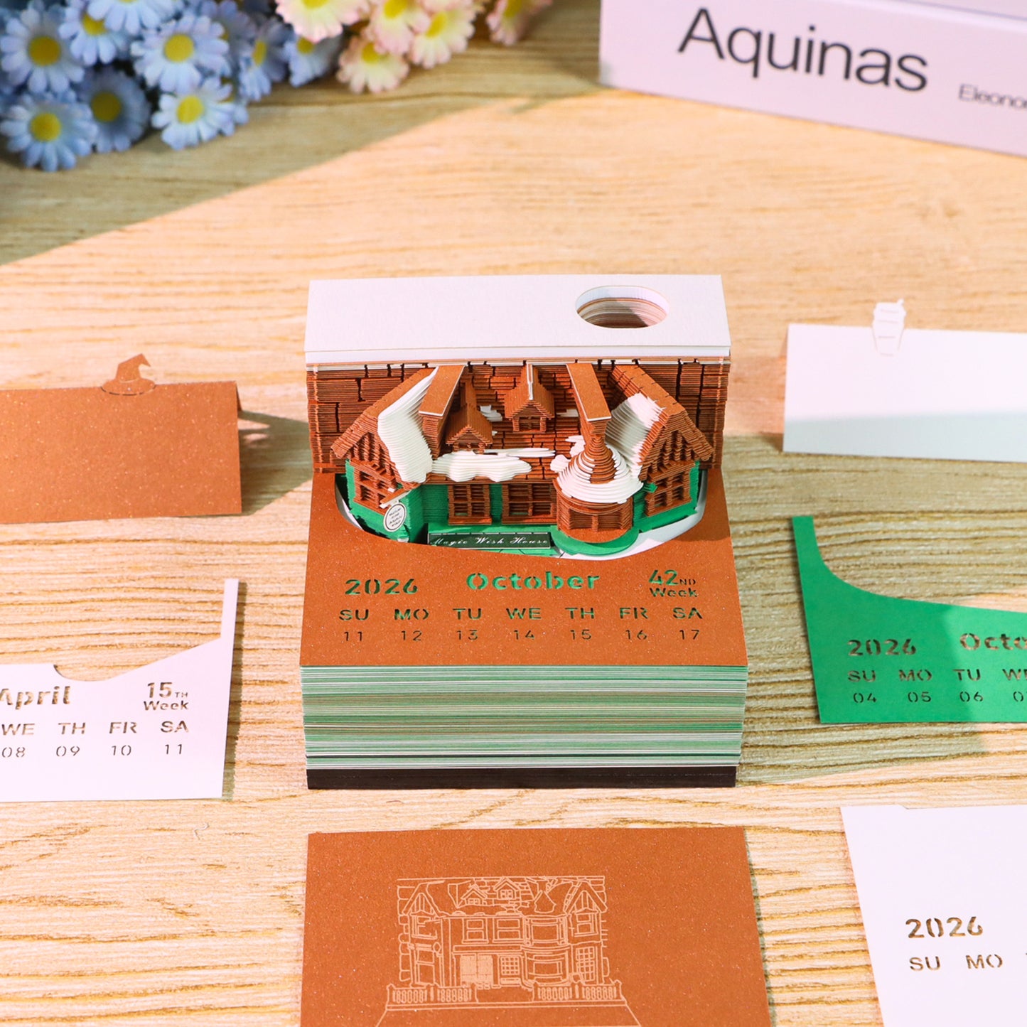 Magic Wish House Diorama Model Hand Tear off 3D Calendar Memo Pad with Light