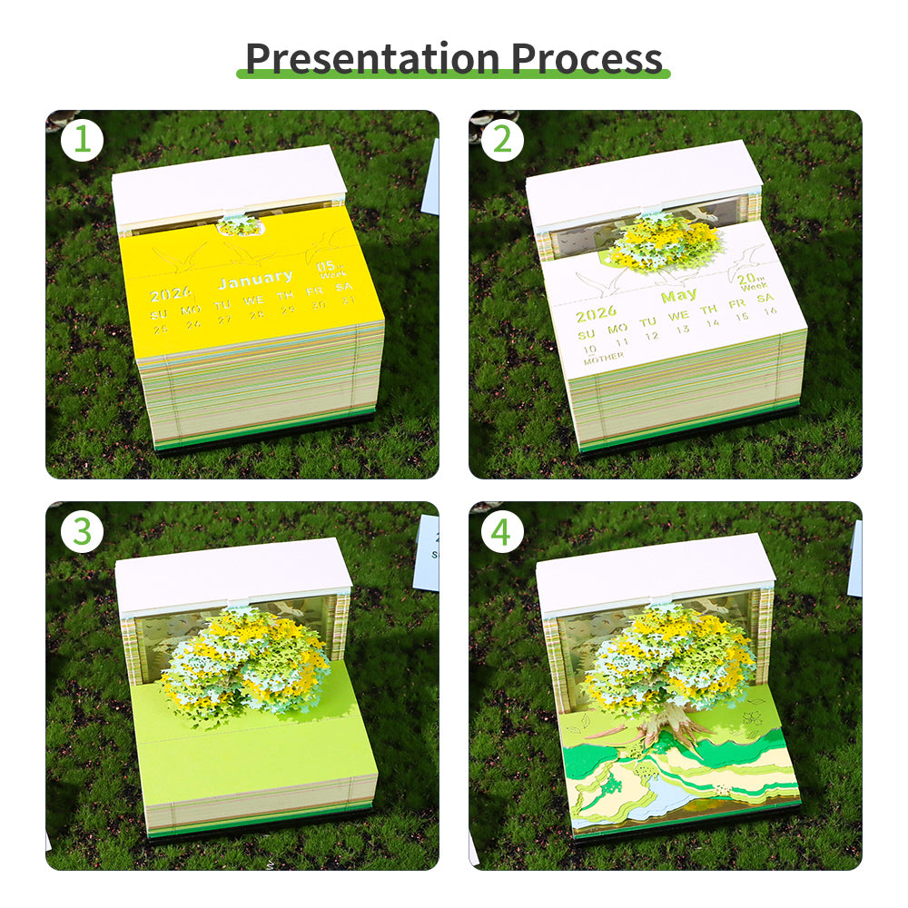 Lighted Treehouse 3D Model Hand Torn Memo Pad With Weekly Calendar 2026
