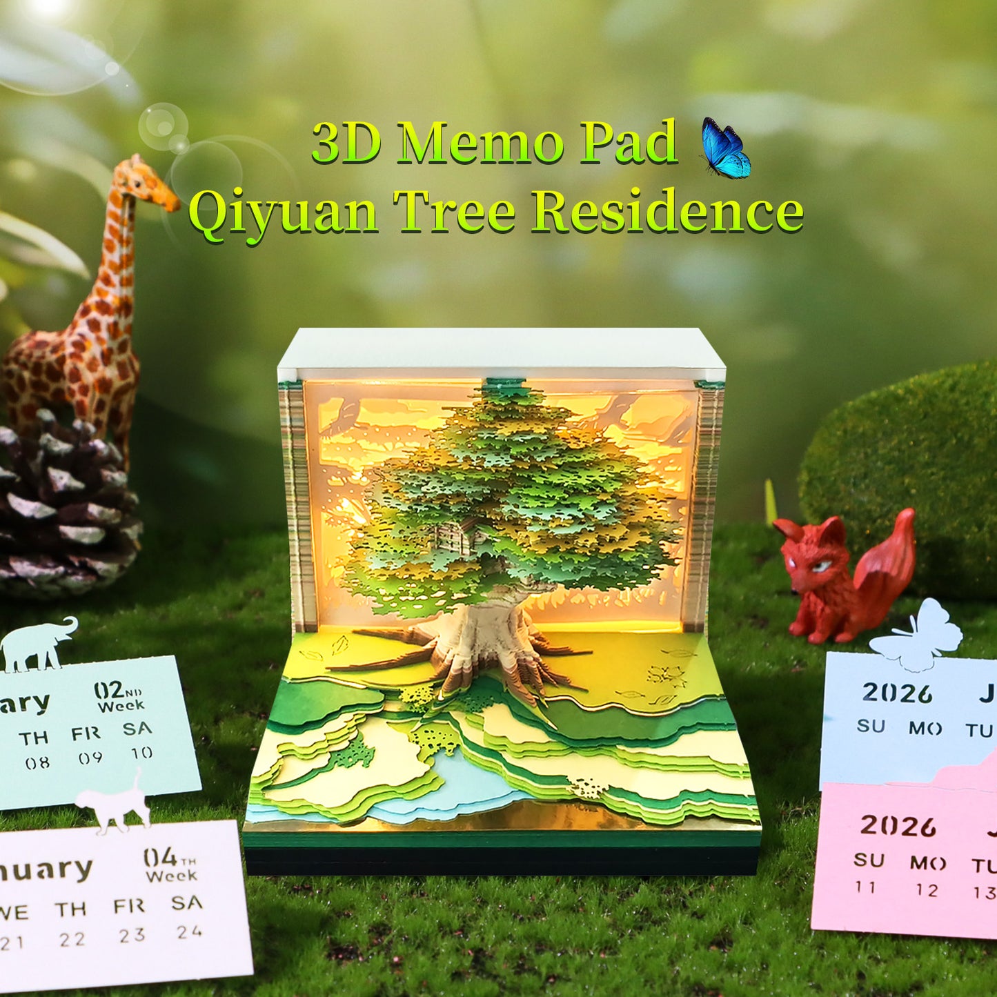 Lighted Treehouse 3D Model Hand Torn Memo Pad With Weekly Calendar 2026