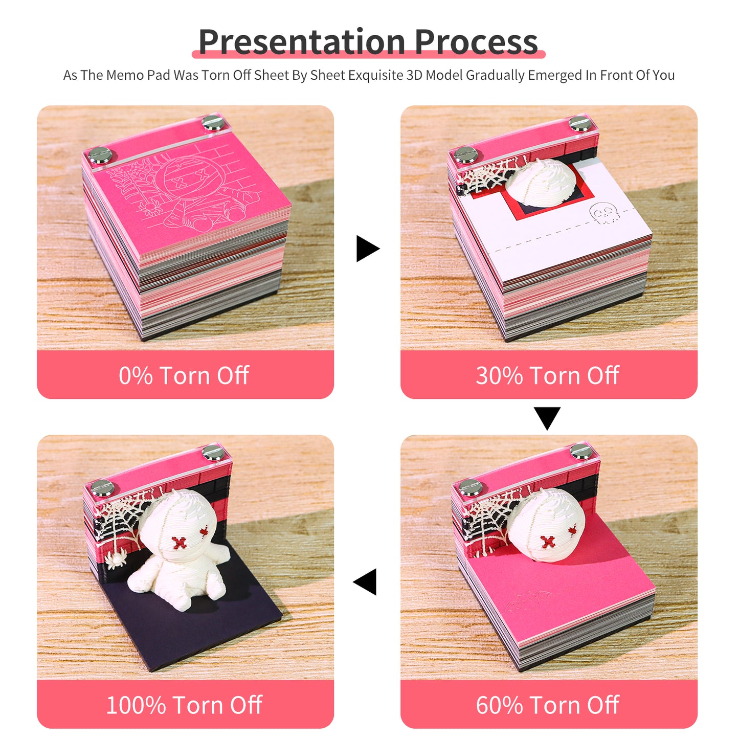 Halloween Funny Cute Monster and Black Cat Pumpkin 3D Miniature Model Hand Tear Off Memo Pad