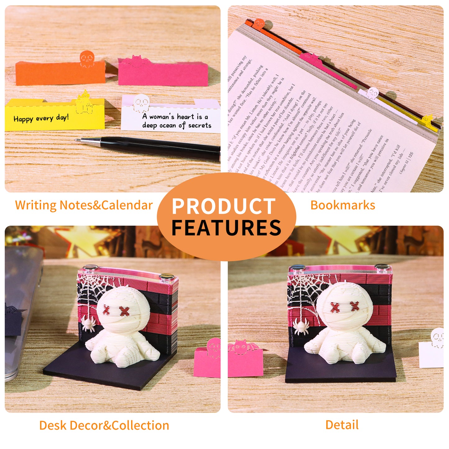 Halloween Funny Cute Monster and Black Cat Pumpkin 3D Miniature Model Hand Tear Off Memo Pad