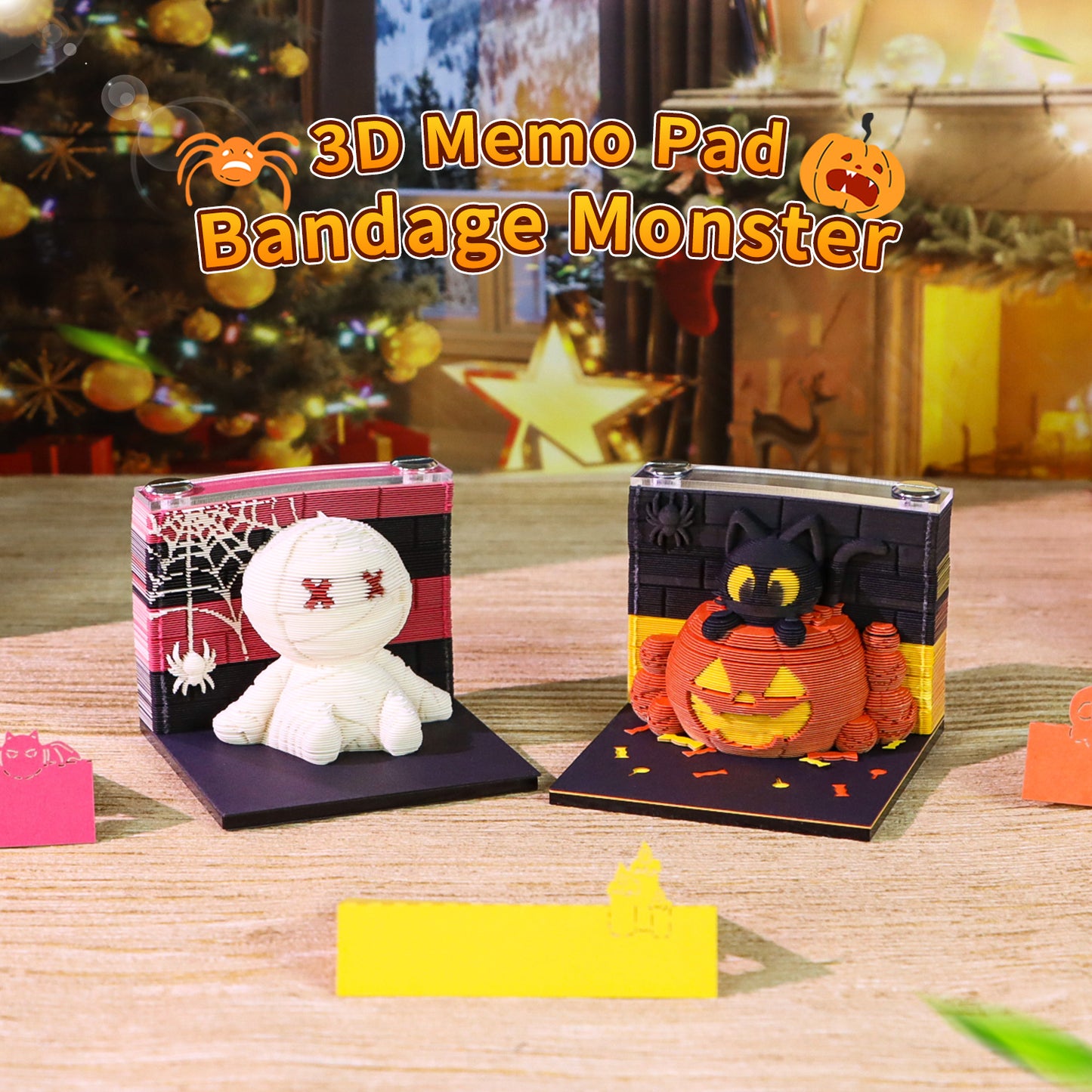 Halloween Funny Cute Monster and Black Cat Pumpkin 3D Miniature Model Hand Tear Off Memo Pad