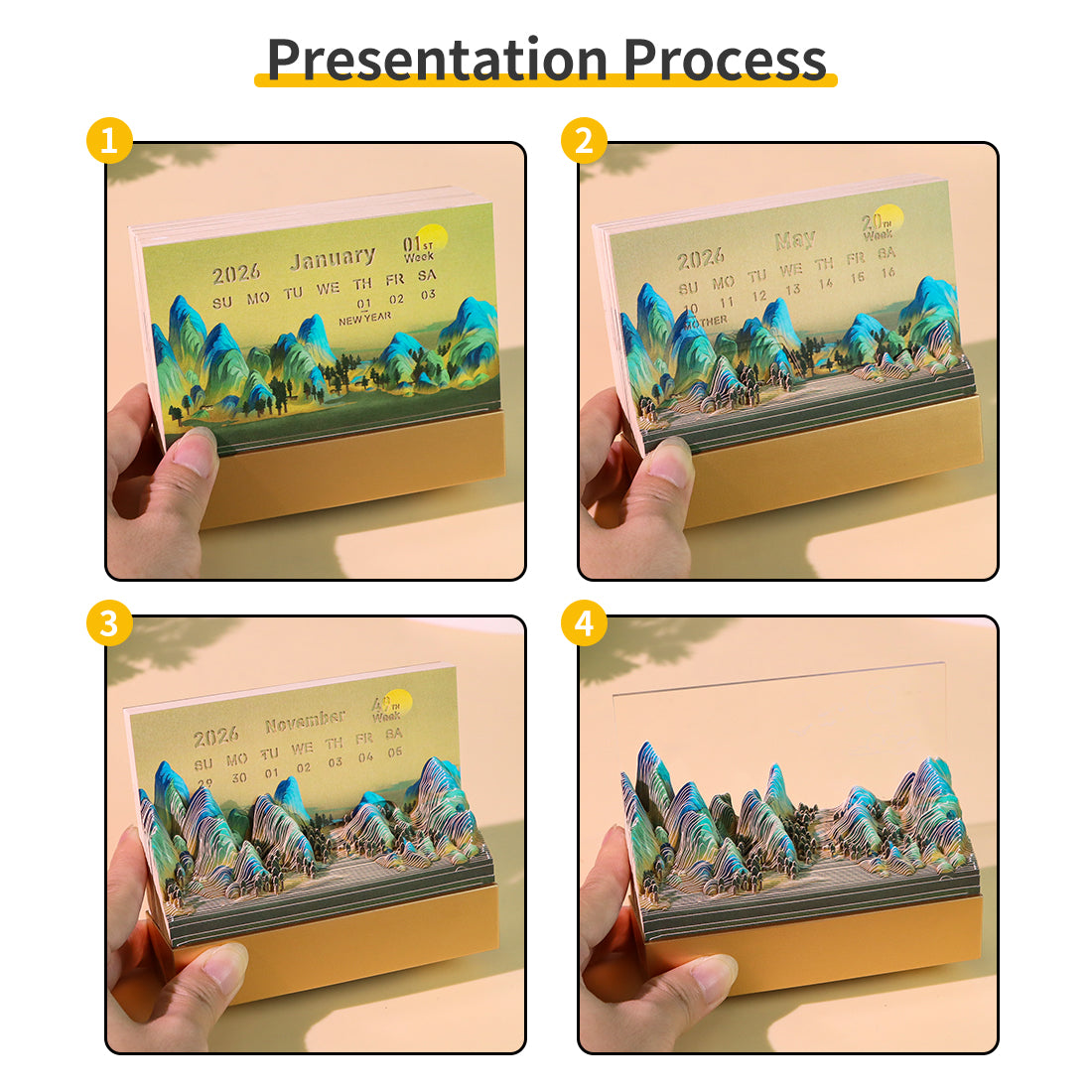 Rivers and Mountains Tear Off 3D Memo Pad With Light and Calendar