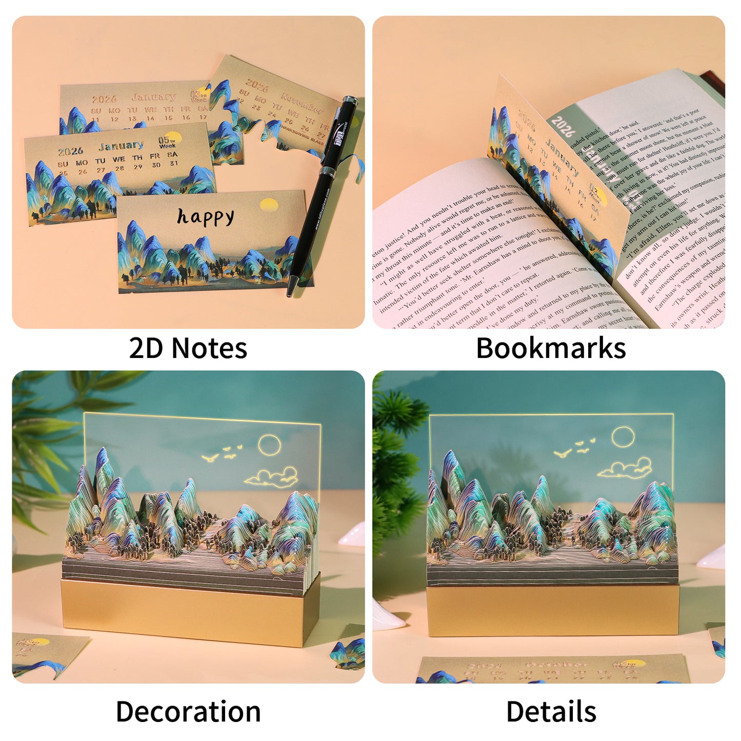 Rivers and Mountains Tear Off 3D Memo Pad With Light and Calendar