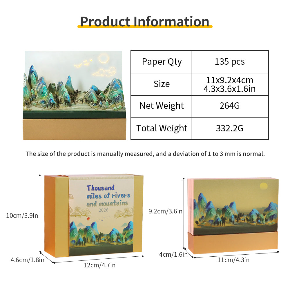 Rivers and Mountains Tear Off 3D Memo Pad With Light and Calendar