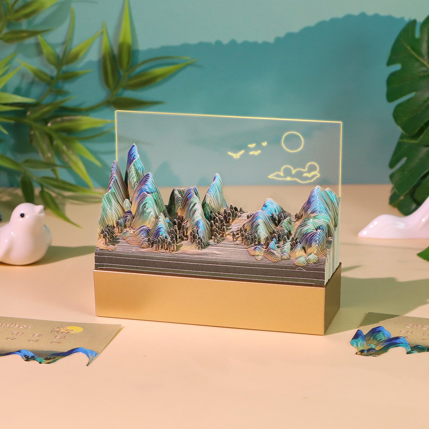 Rivers and Mountains Tear Off 3D Memo Pad With Light and Calendar