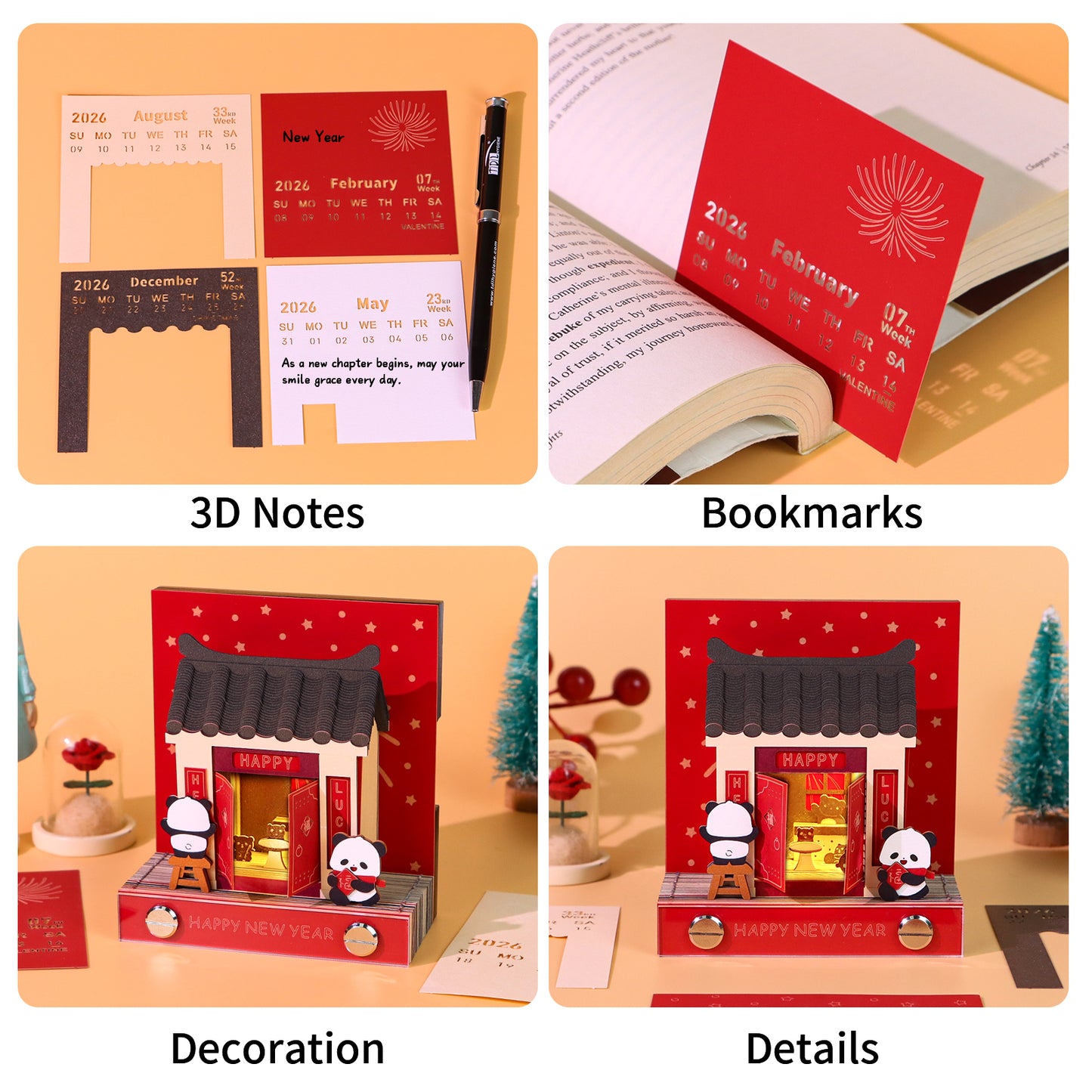 Happy New Year Tear Off 3D Memo Pad With Light and Calendar