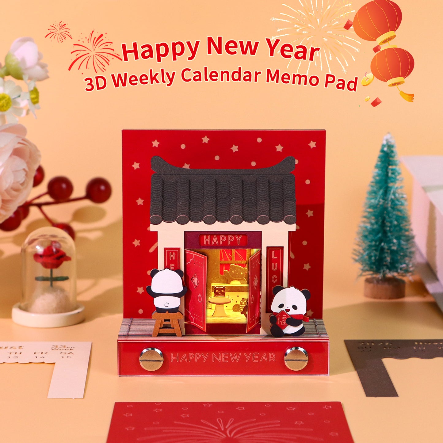 Happy New Year Tear Off 3D Memo Pad With Light and Calendar