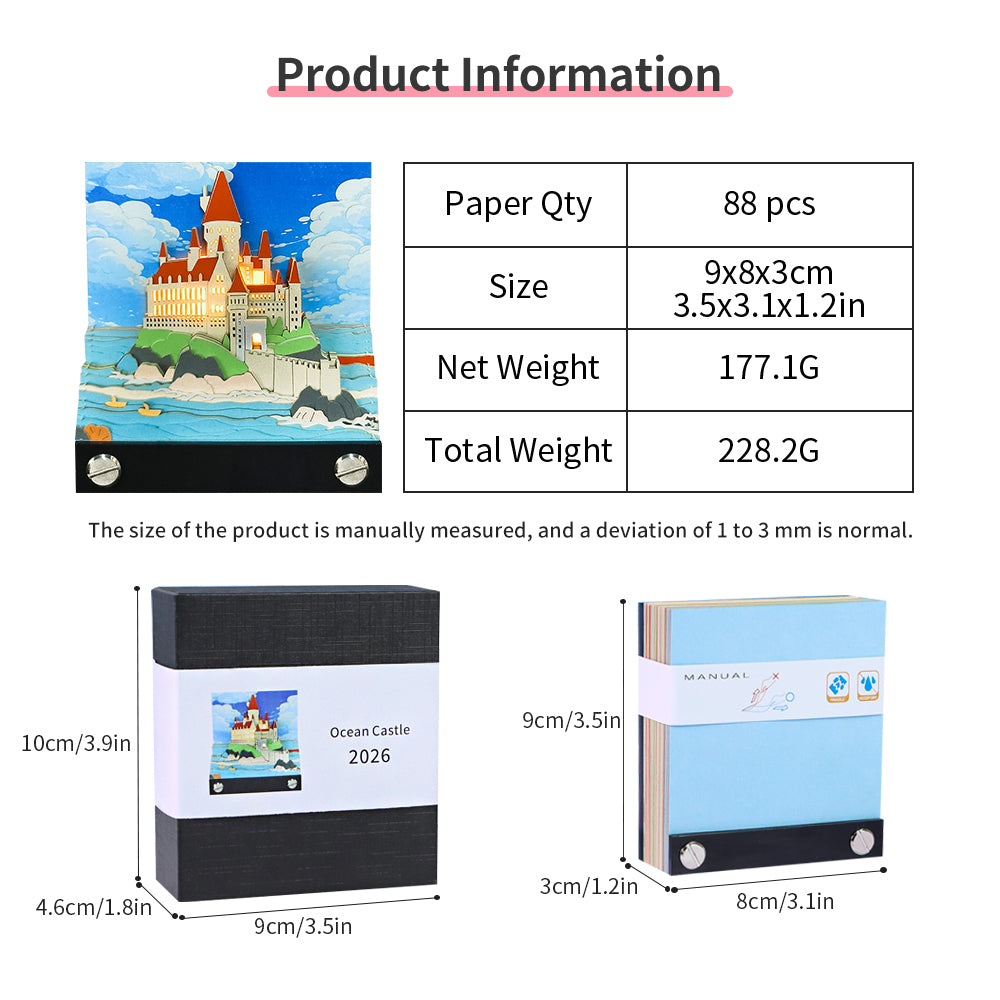 Ocean Castle Tear Off 3D Memo Pad With Light and Calendar