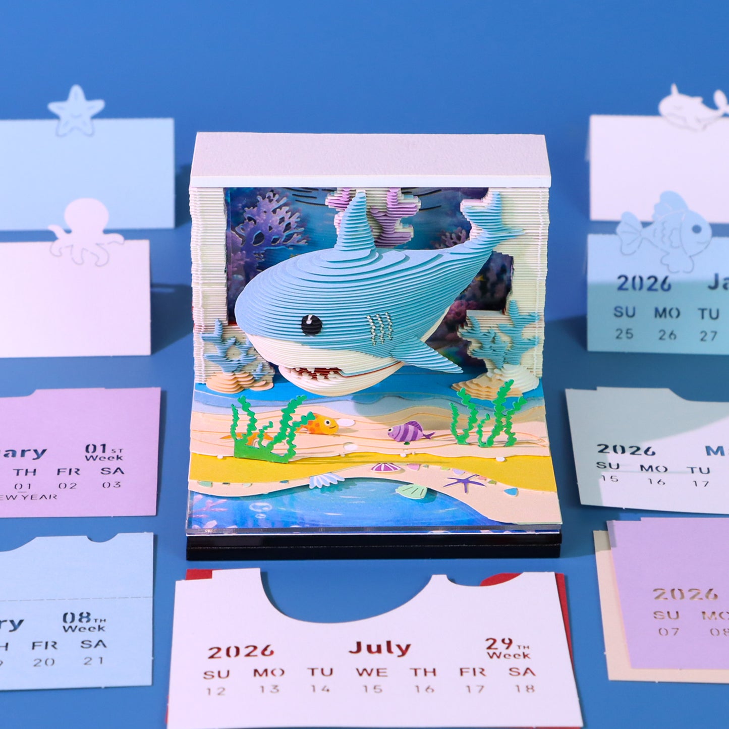 Cute Ocean Shark 3D Model Memo Pad With Calendar and LED