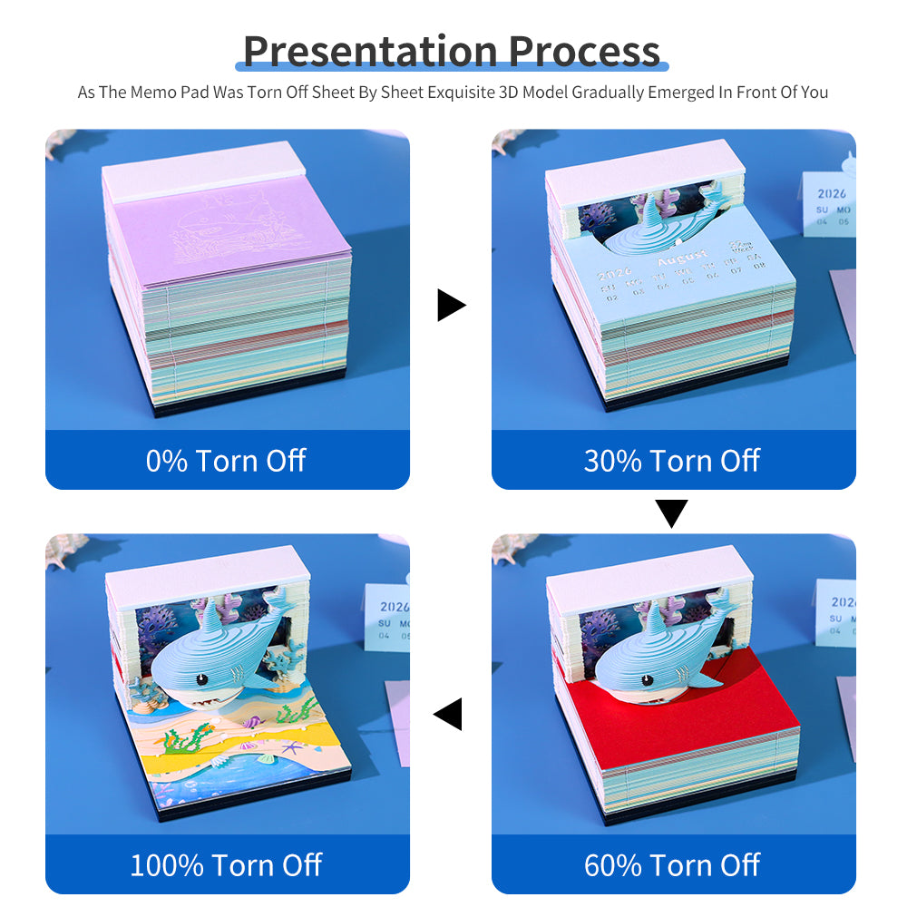Cute Ocean Shark 3D Model Memo Pad With Calendar and LED