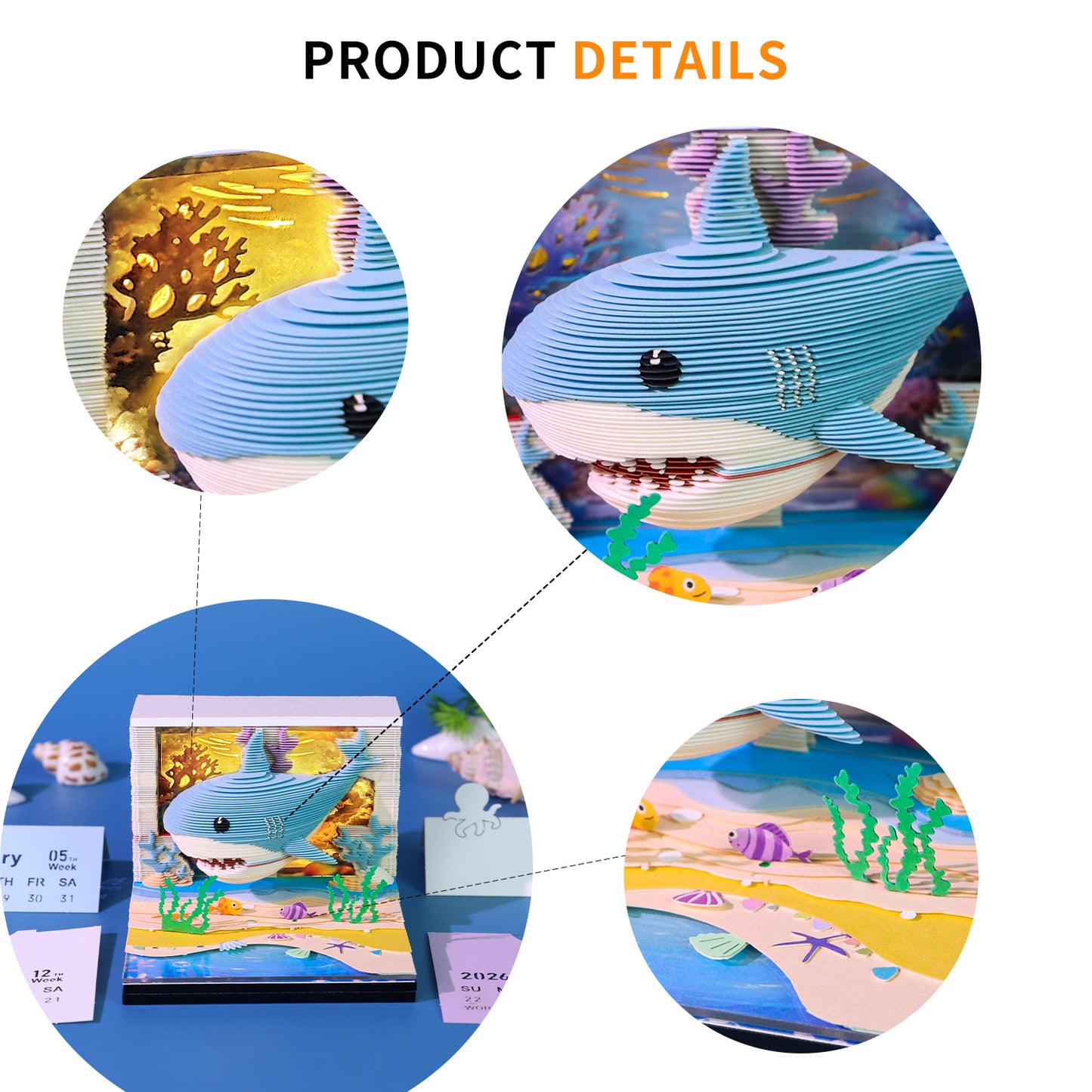 Cute Ocean Shark 3D Model Memo Pad With Calendar and LED