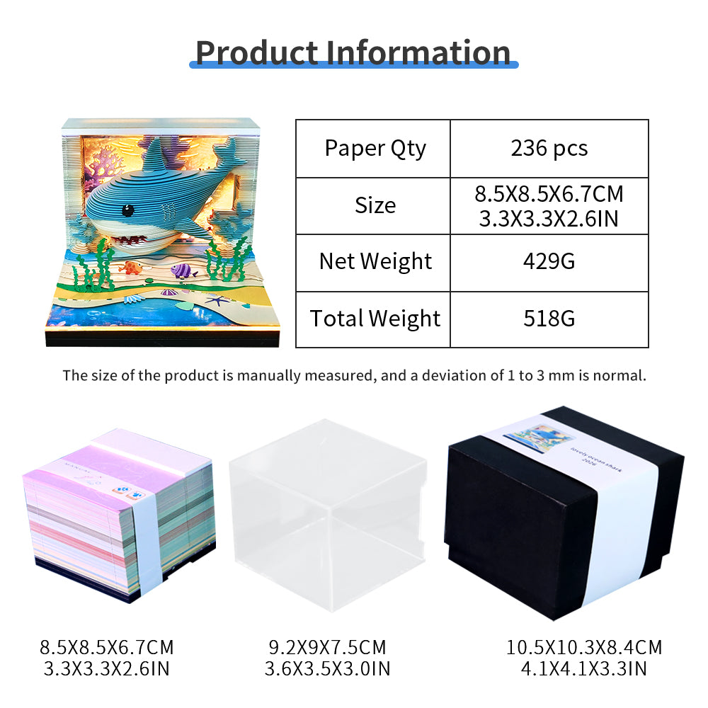 Cute Ocean Shark 3D Model Memo Pad With Calendar and LED