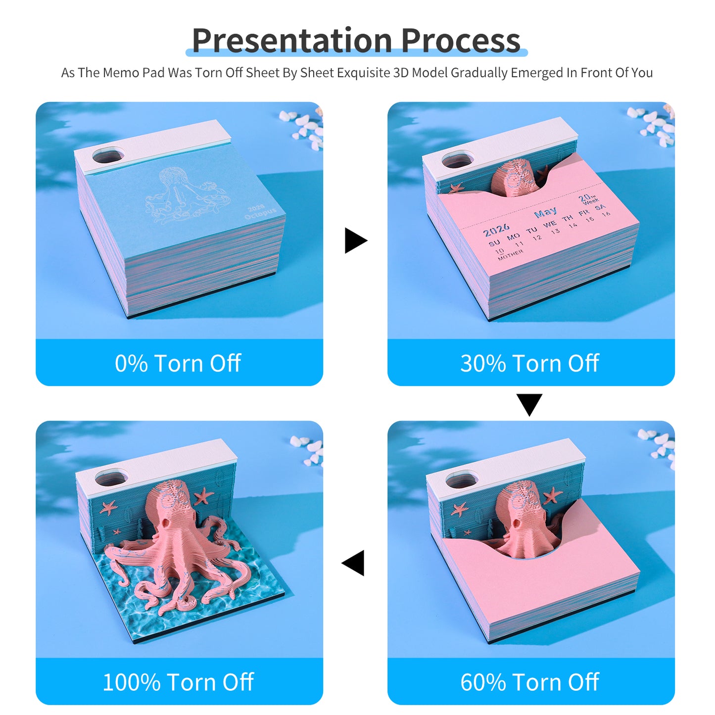 Octopus Figure Model Hand Tear off 3D Calendar Memo Pad