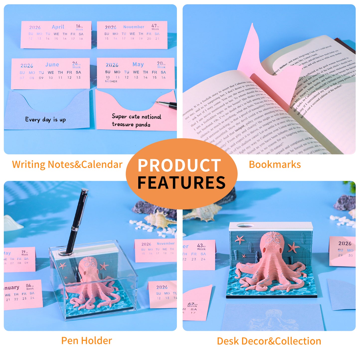 Octopus Figure Model Hand Tear off 3D Calendar Memo Pad