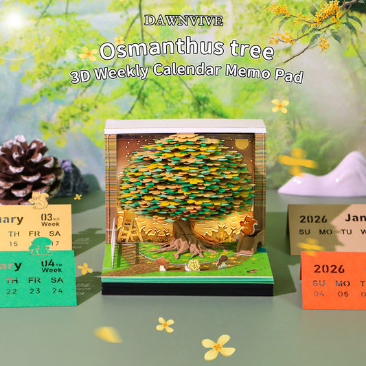 DAWNVIVE 3D Osmanthus Tree Model Hand Tear off 3D Memo Pad with Light