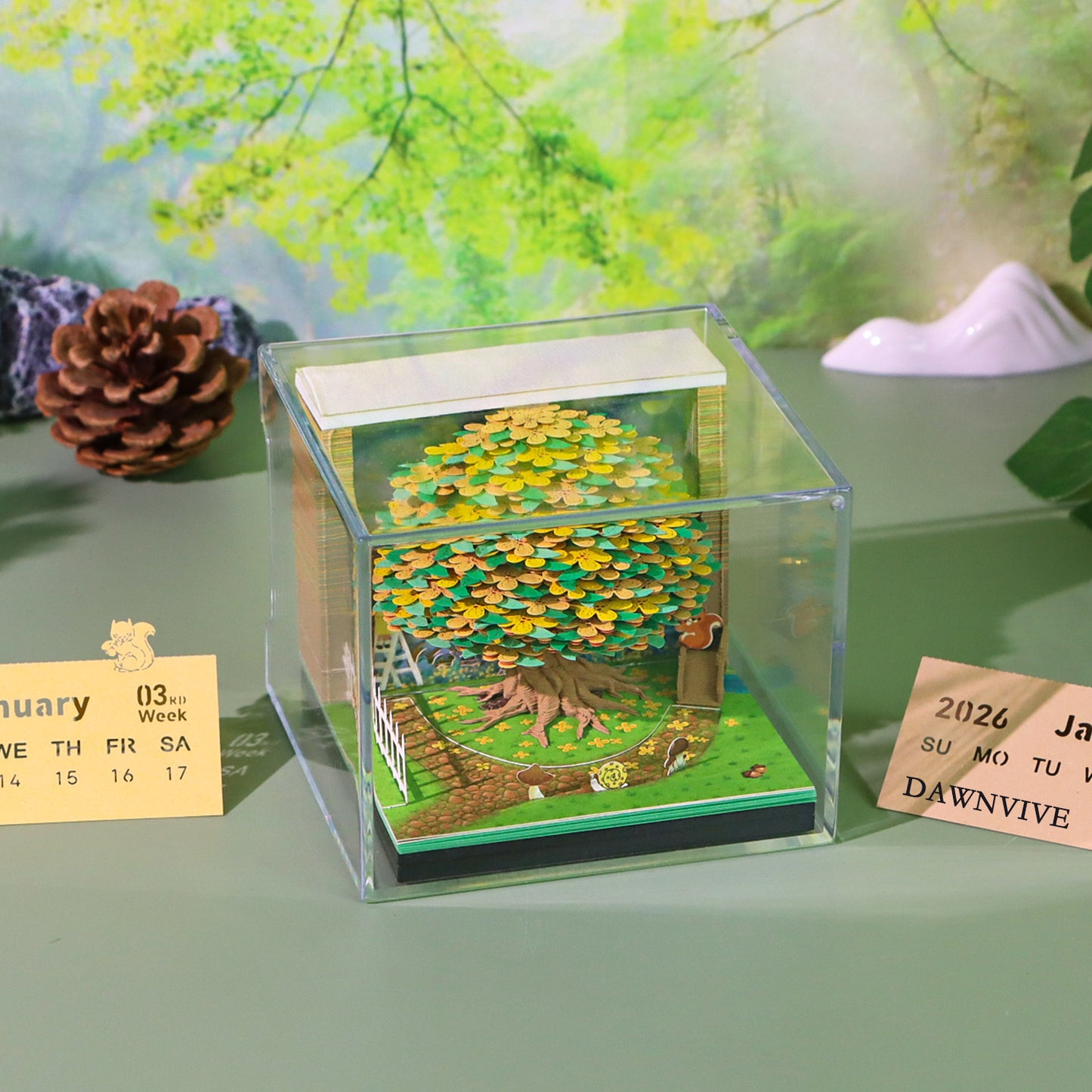 DAWNVIVE 3D Osmanthus Tree Model Hand Tear off 3D Memo Pad with Light