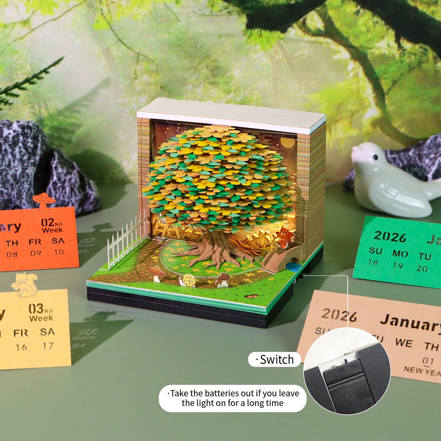 Osmanthus Tree 3D Calendar Memo Pad With Light