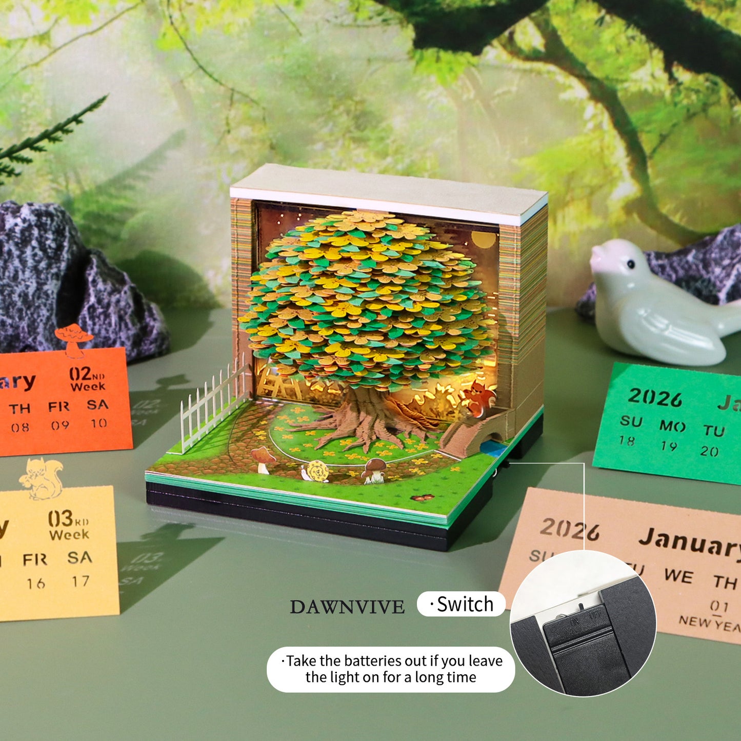 DAWNVIVE 3D Osmanthus Tree Model Hand Tear off 3D Memo Pad with Light
