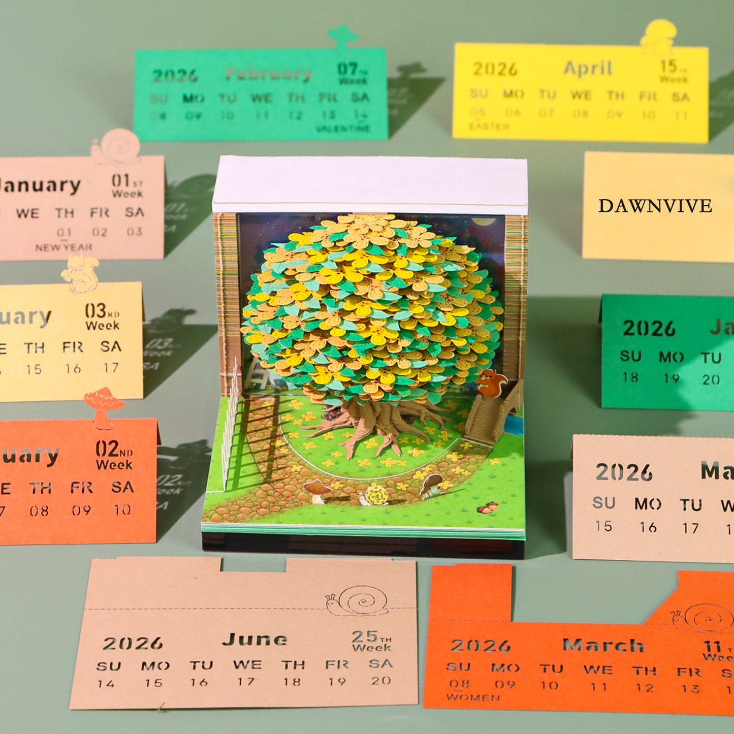 DAWNVIVE 3D Osmanthus Tree Model Hand Tear off 3D Memo Pad with Light