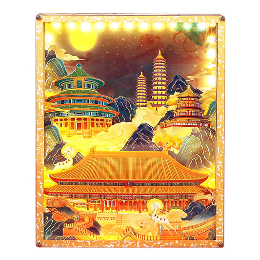 Traditional Building Style Paper Craving Lamp With Calendar Sheets（Acrylic Shadow Box Frame）