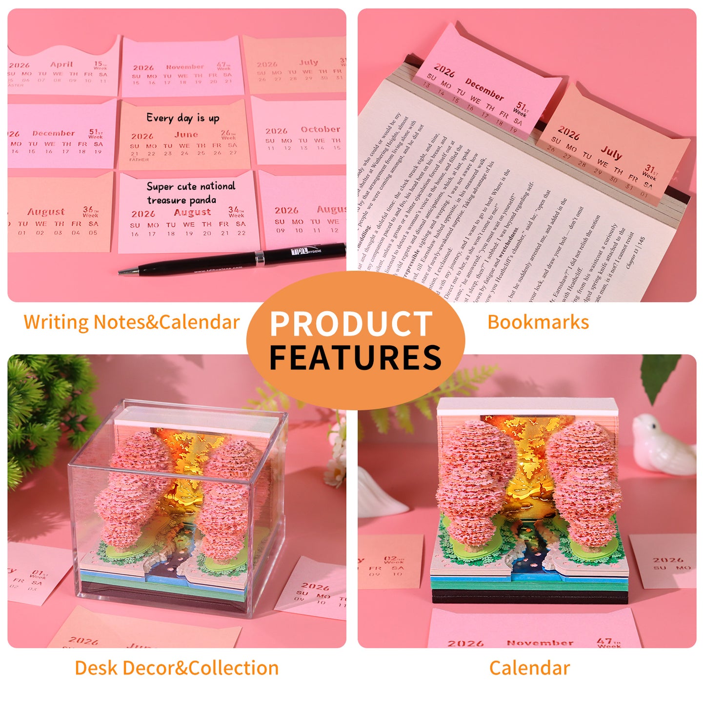 Blossoms Peach Grove 3D Model Memo Pad With Calendar and LED